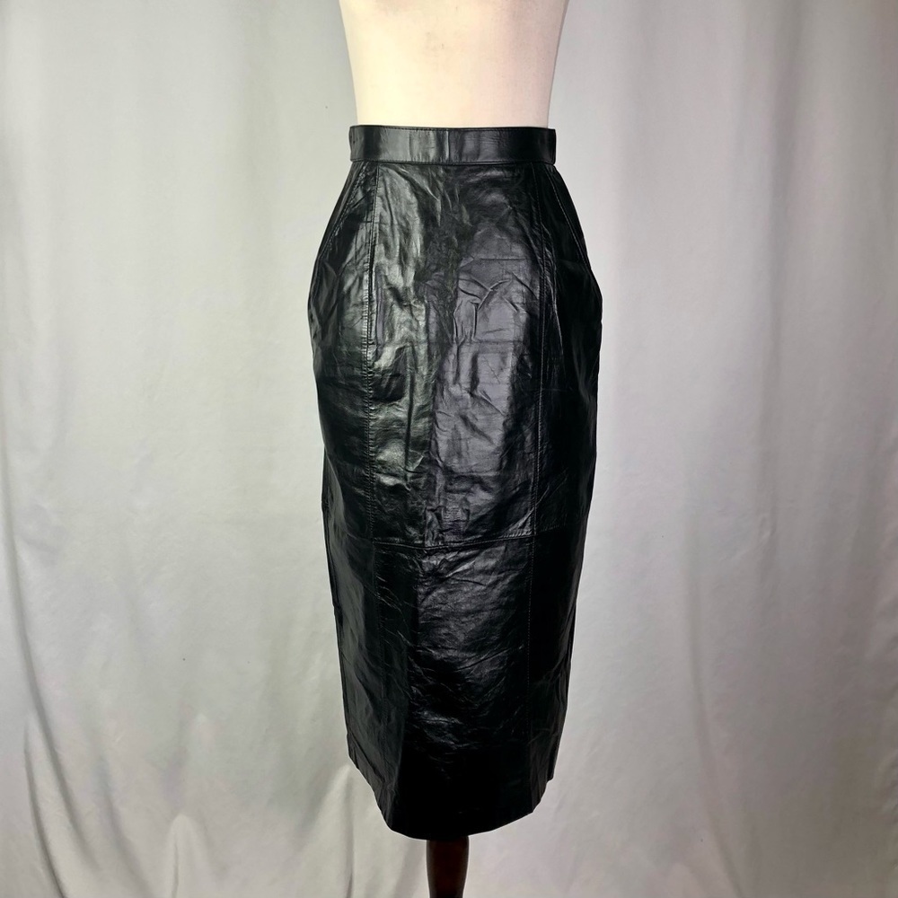 VINTAGE Wilson's Leather midi pencil skirt black POCKETS! kick vent fits like 0
